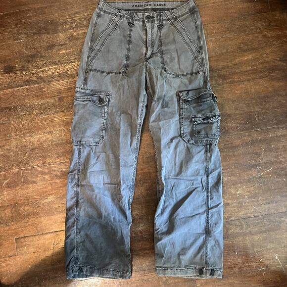 American Eagle Pants - American Eagle Outfitters Y2K Cargo Pants Baggy Wide Leg Gray Black Women 6
